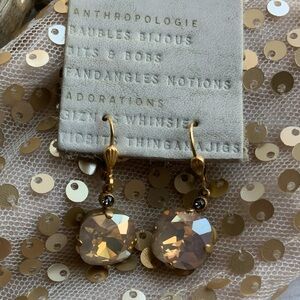 New Anthropologie Gold Drop Earrings with Cushion Cut Champagne Crystal
